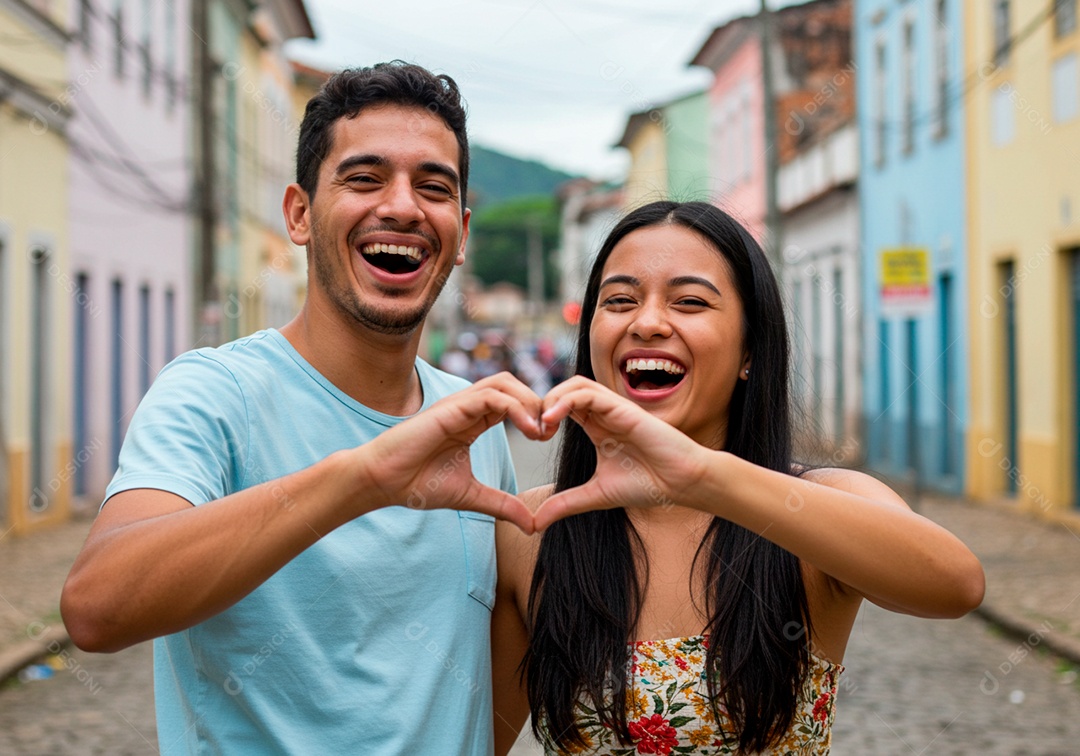 Lindo casal apaixonados sorridente e felizes em uma rua cidade deserta