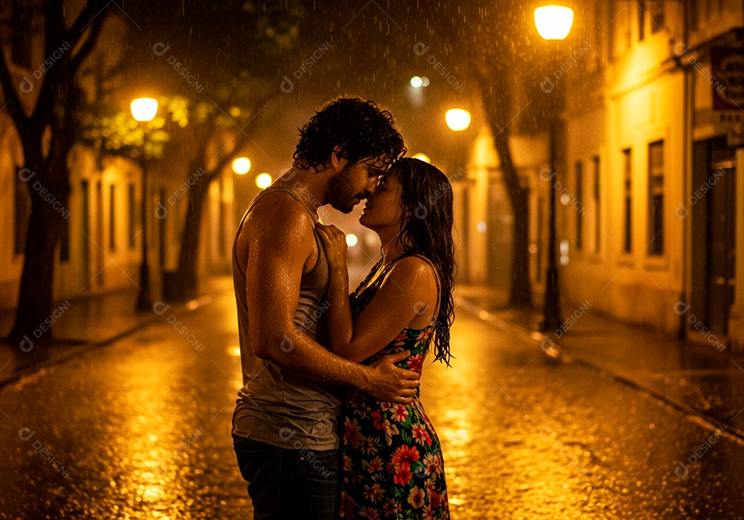 Lindo casal apaixonados sorridente e felizes em uma rua cidade deserta