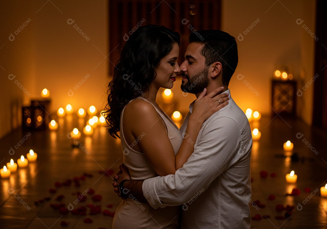 Lindo casal apaixonados sorridente e felizes celebrando dia dos namorados