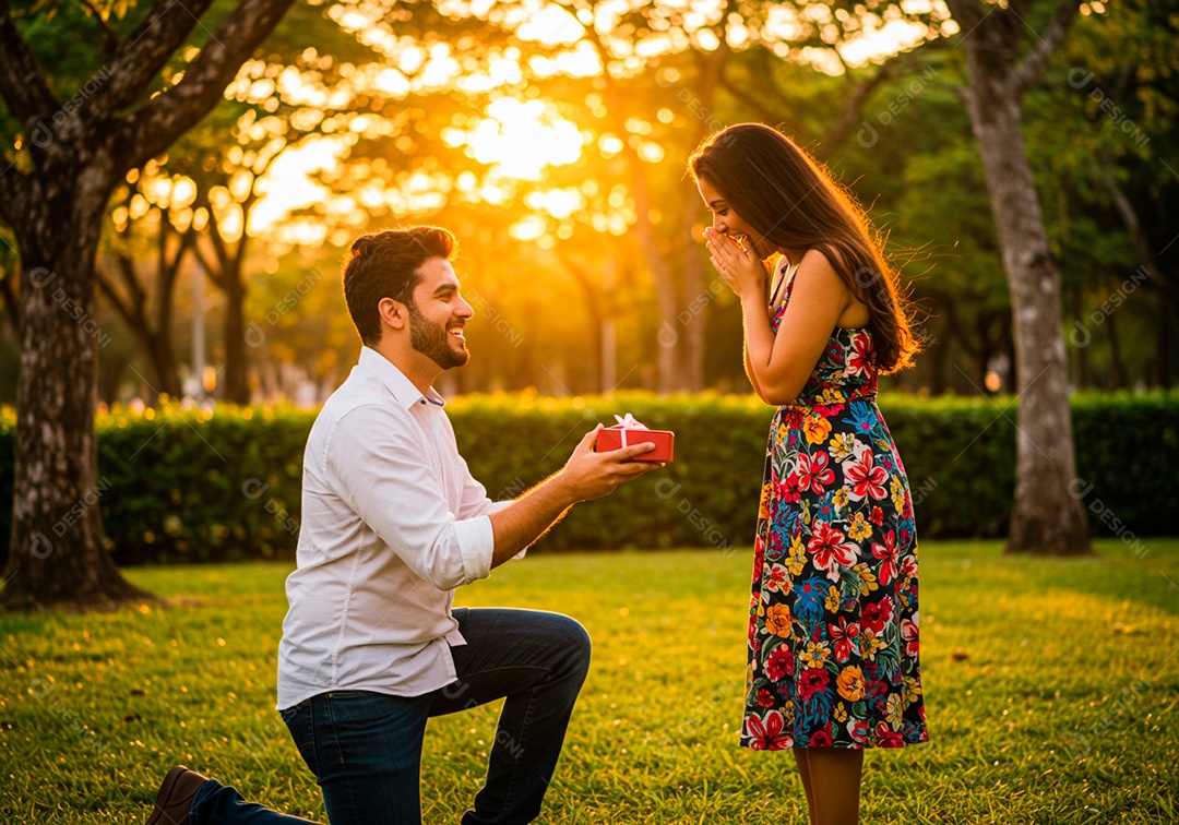 Lindo casal apaixonados sorridente e felizes celebrando dia dos namorados