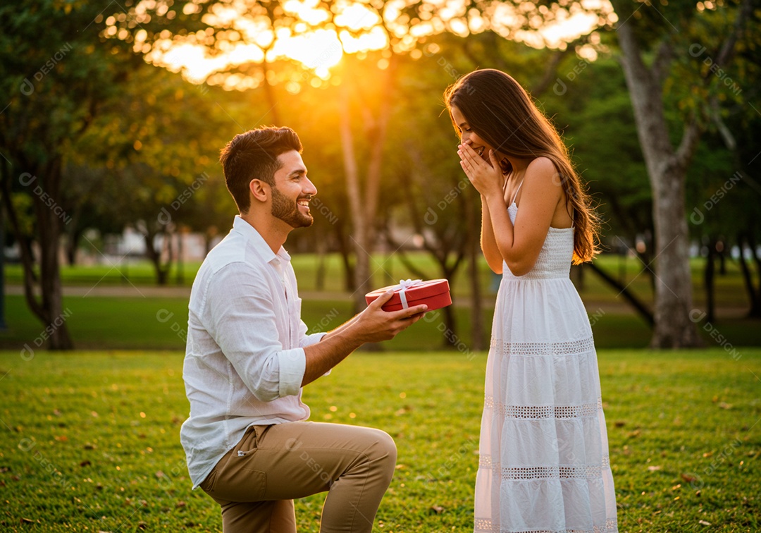Lindo casal apaixonados sorridente e felizes celebrando dia dos namorados