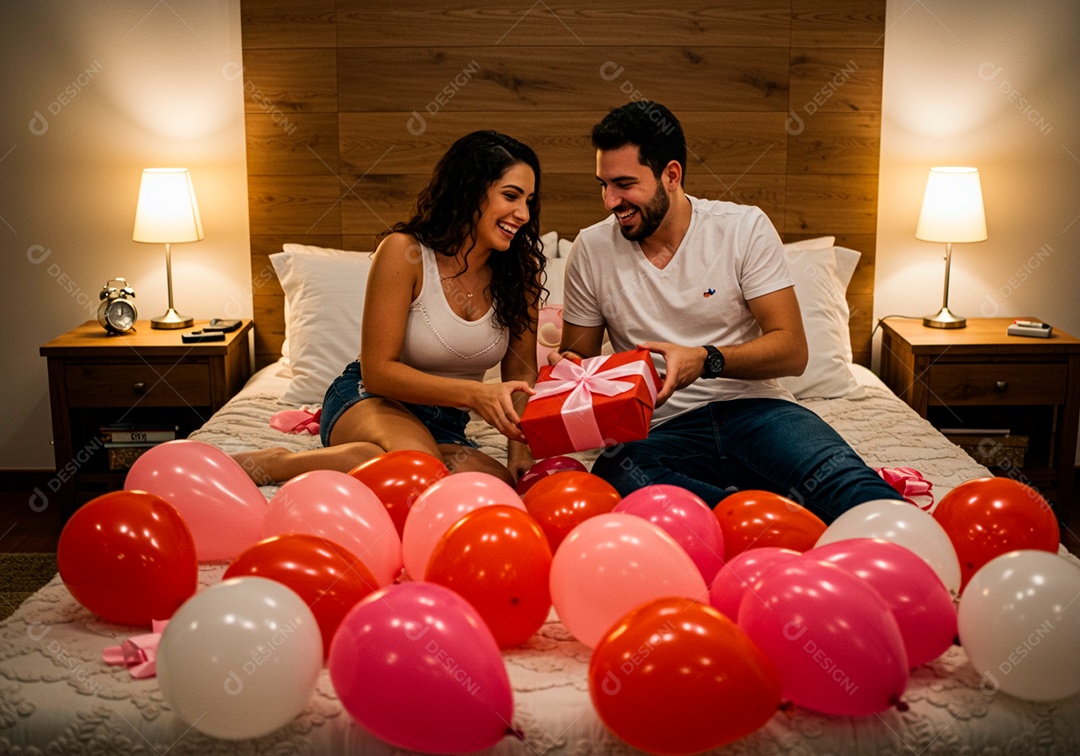 Lindo casal apaixonados sorridente e felizes em sua Residência se preseteando