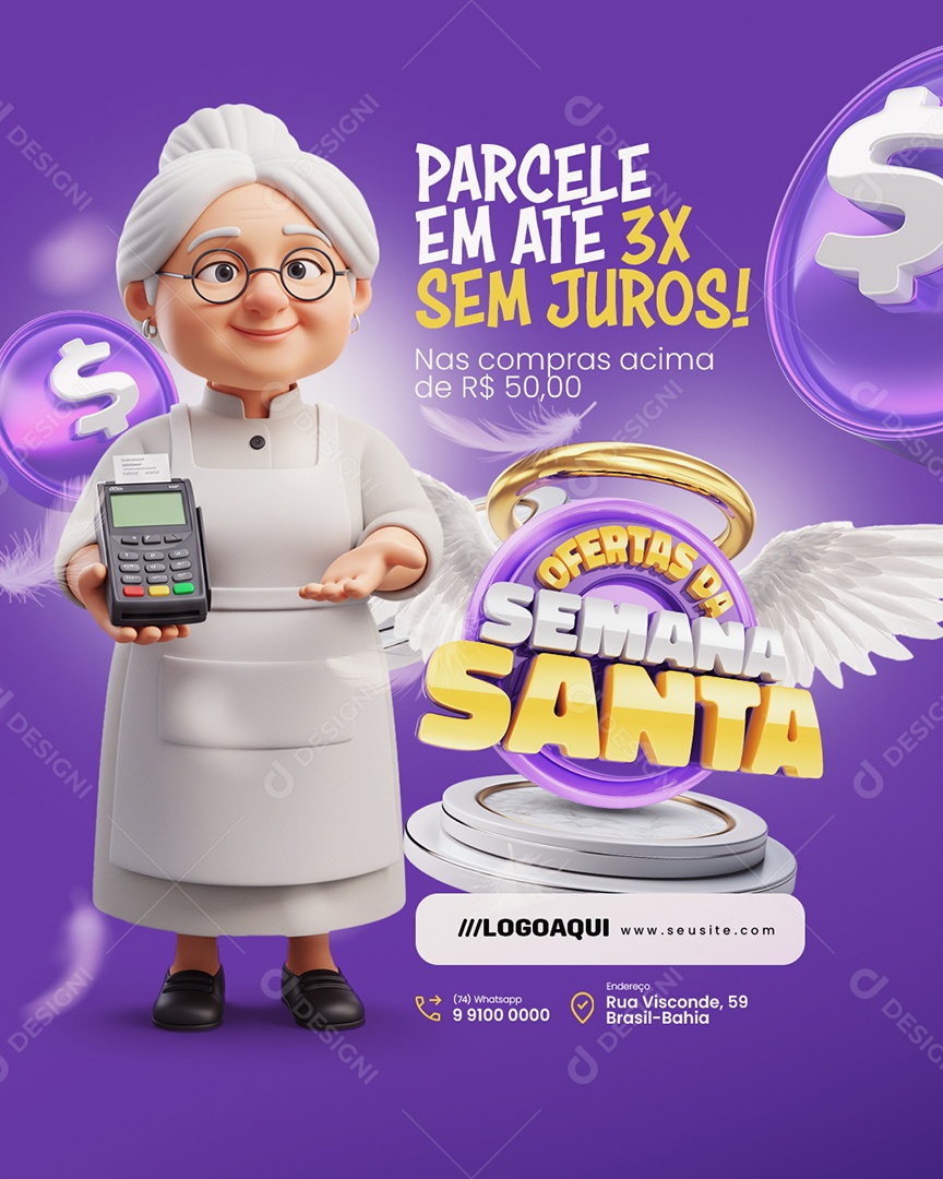 Supermercado Ofertas da Semana Santa Parcele em Até 3x Social Media PSD Editável
