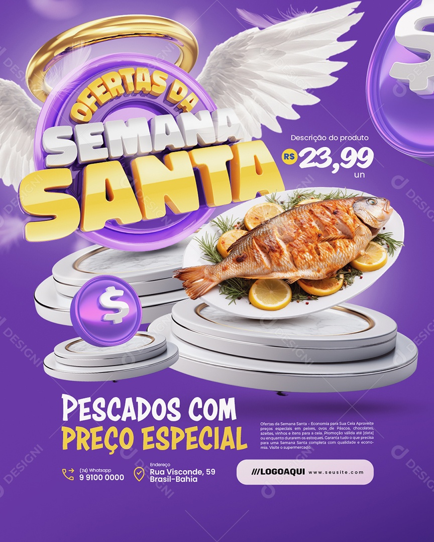 Supermercado Ofertas da Semana Santa Pescados Com Preço Especial Social Media PSD Editável
