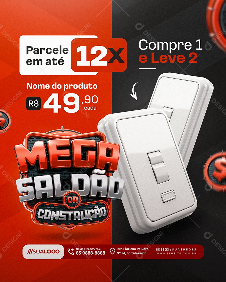 Mega Saldão Da Construção Parcele em Até 12x Social Media PSD Editável