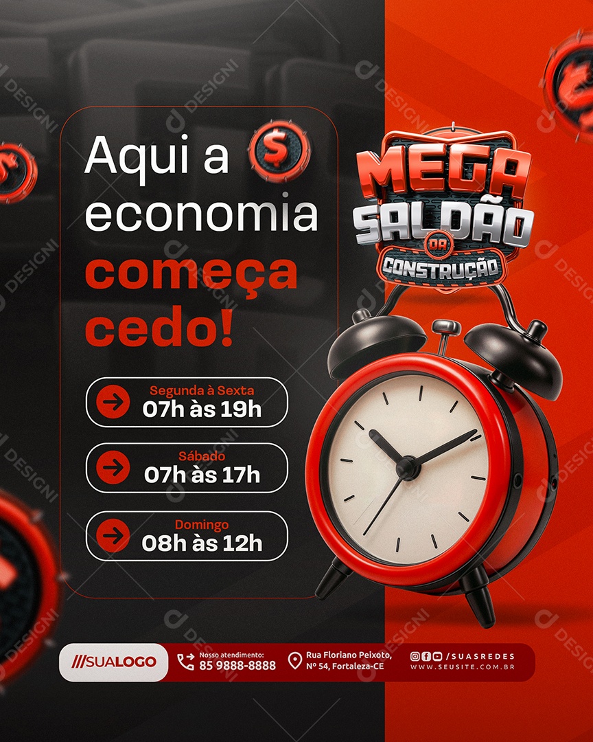 Mega Saldão Da Construção Aqui a Economia Começa Cedo Social Media PSD Editável