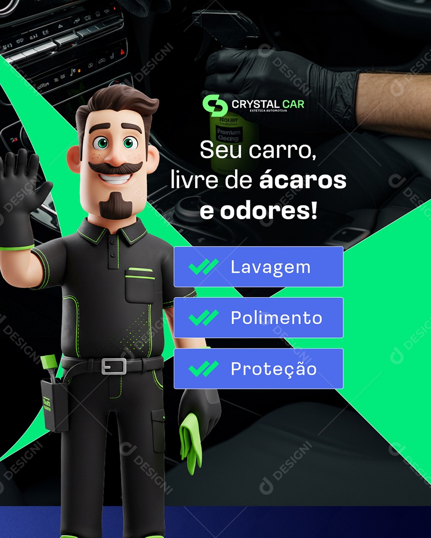 Estética Automotiva Seu Carro Livre de Ácaros e Adores Social Media PSD Editável