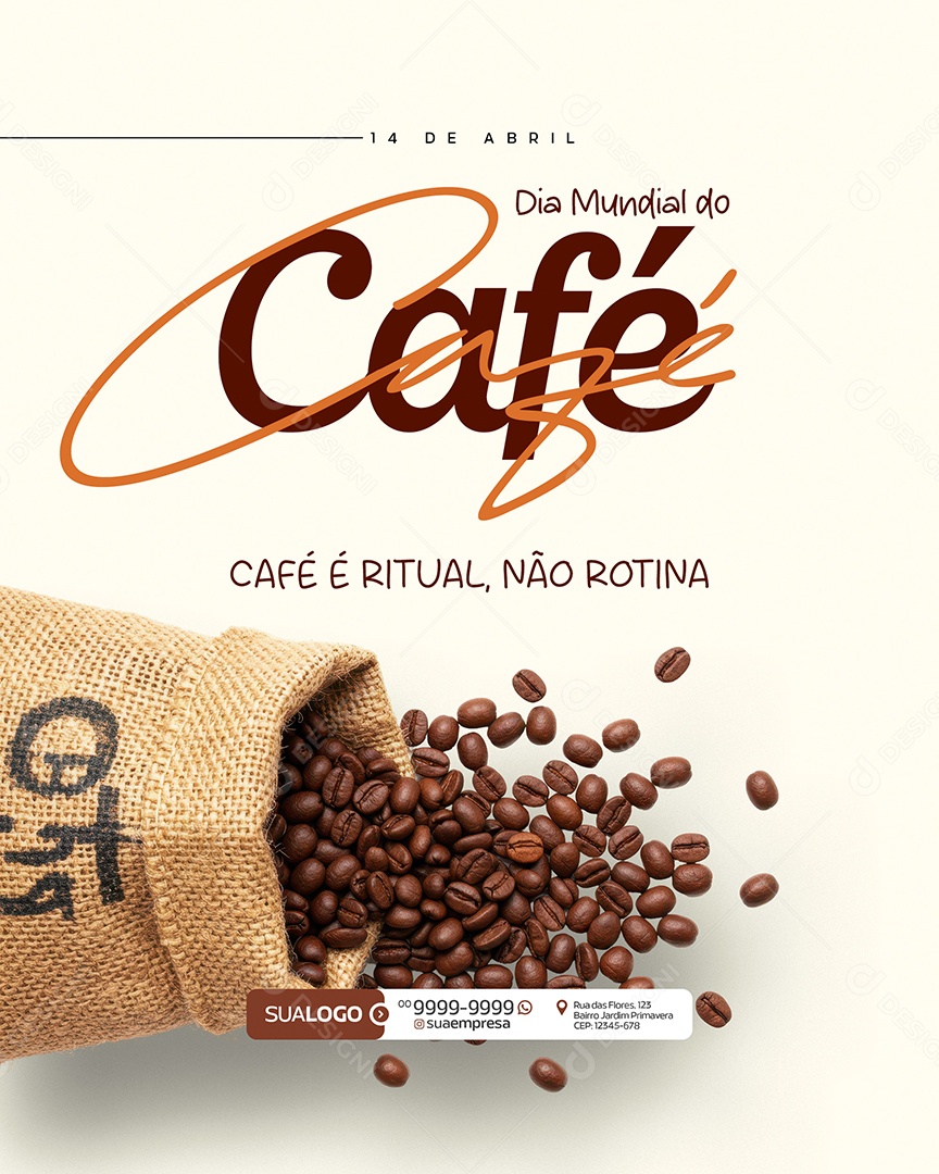 Dia Mundial do Café 14 de Abril Social Media PSD Editável