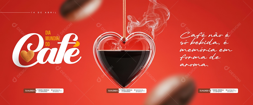 Carrossel Dia Mundial do Café 14 de Abril Social Media PSD Editável