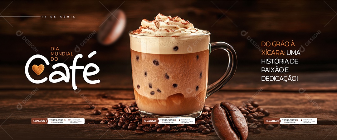 Carrossel Dia Mundial do Café 14 de Abril Social Media PSD Editável