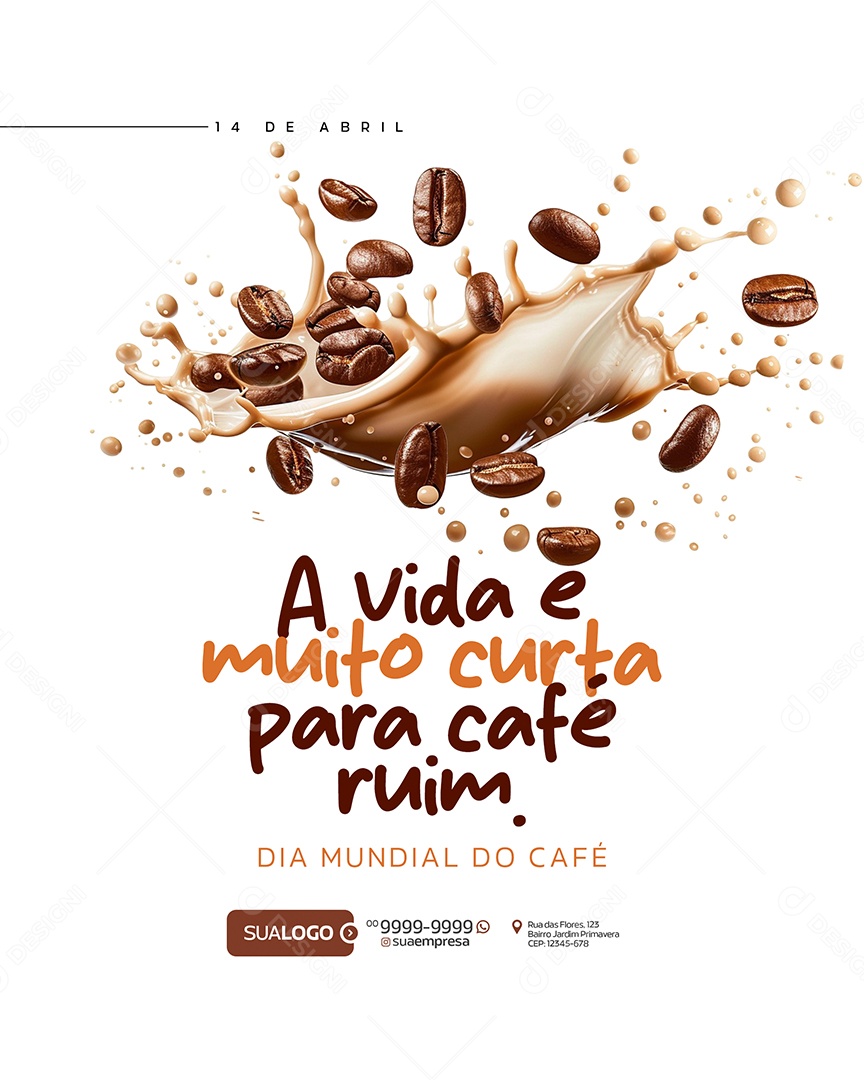 Dia Mundial do Café 14 de Abril Social Media PSD Editável