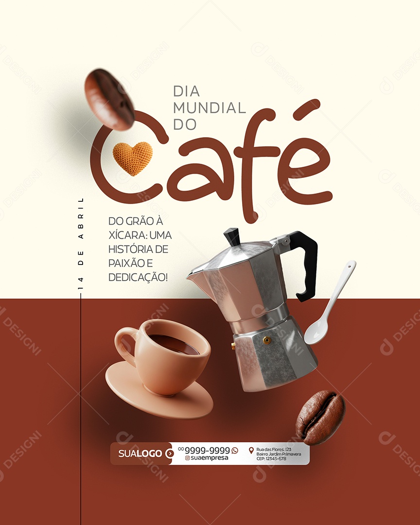 Dia Mundial do Café 14 de Abril Social Media PSD Editável