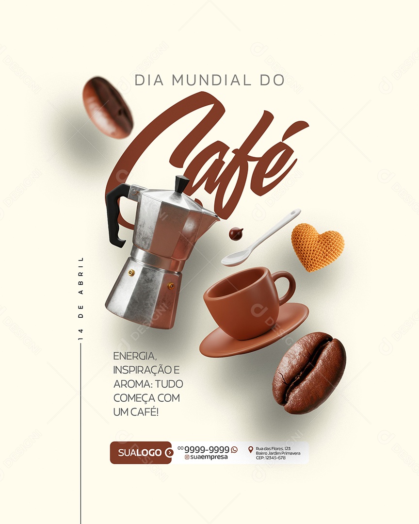 Dia Mundial do Café 14 de Abril Social Media PSD Editável