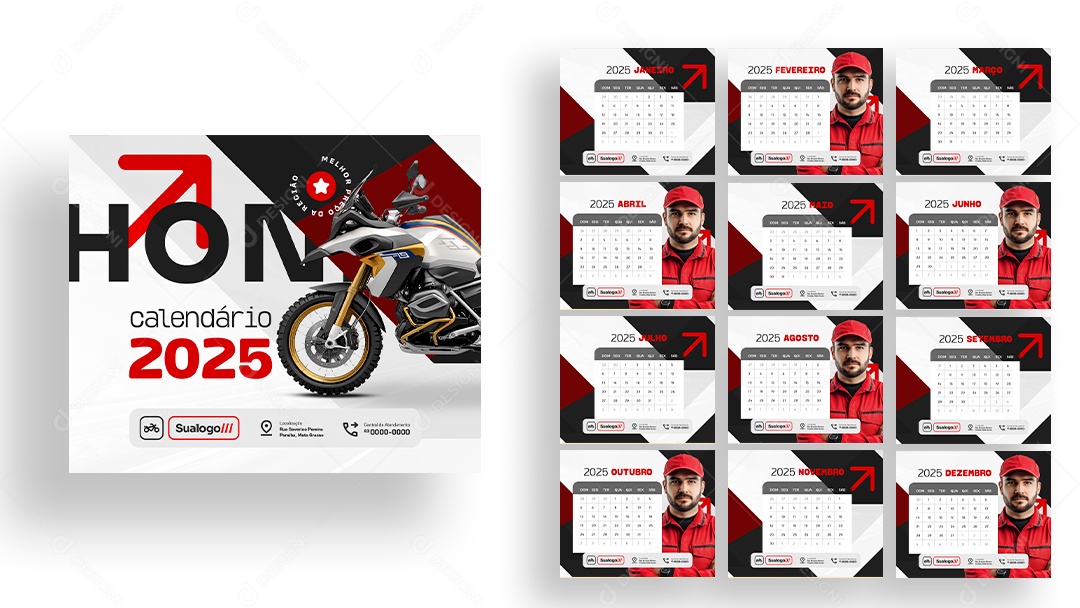Calendário de Mesa Concessionária Loja de Motos PSD Editável