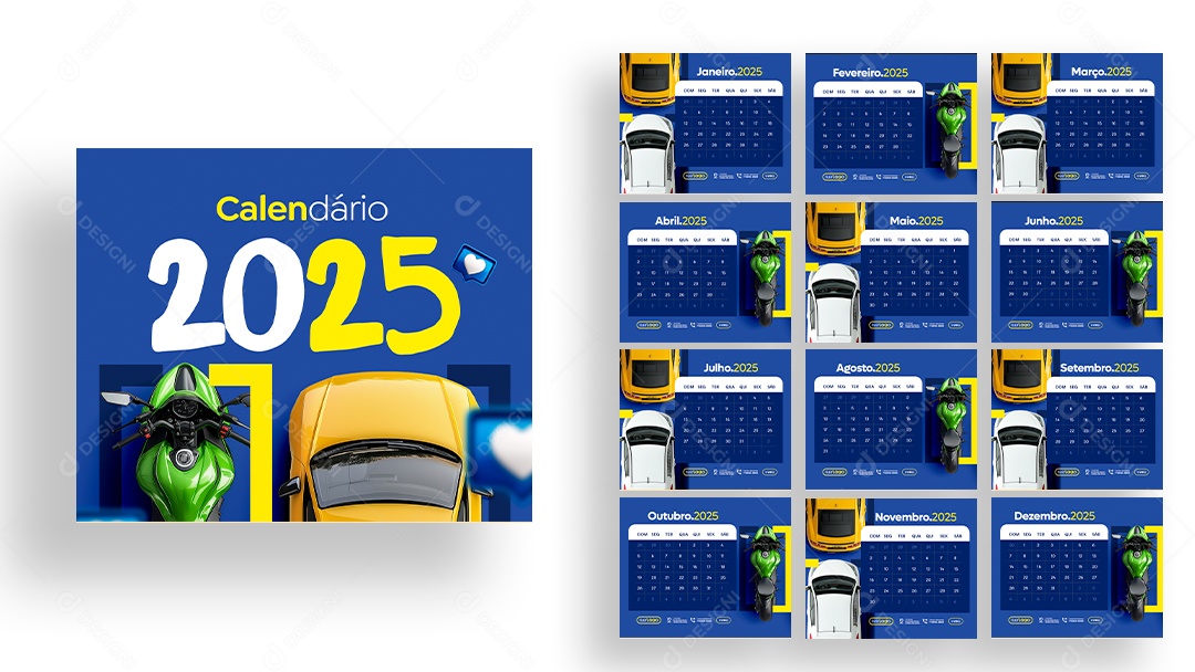 Calendário de Mesa Concessionária Loja de Carros e Motos PSD Editável