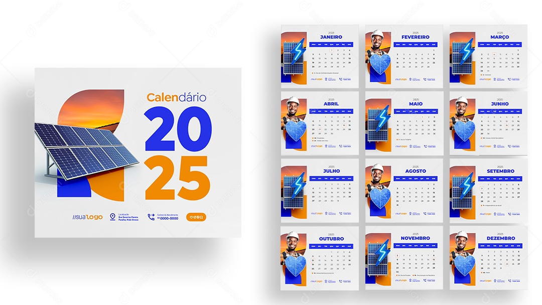 Calendário de Mesa Energia Solar PSD Editável