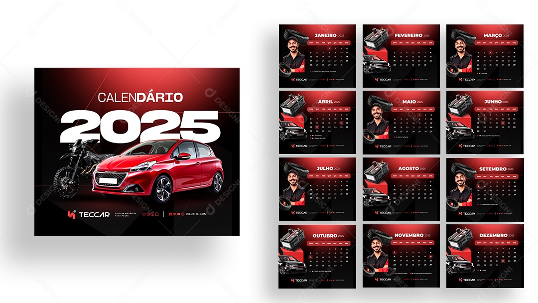 Calendário de Mesa Oficina Mecânica Auto Peças PSD Editável