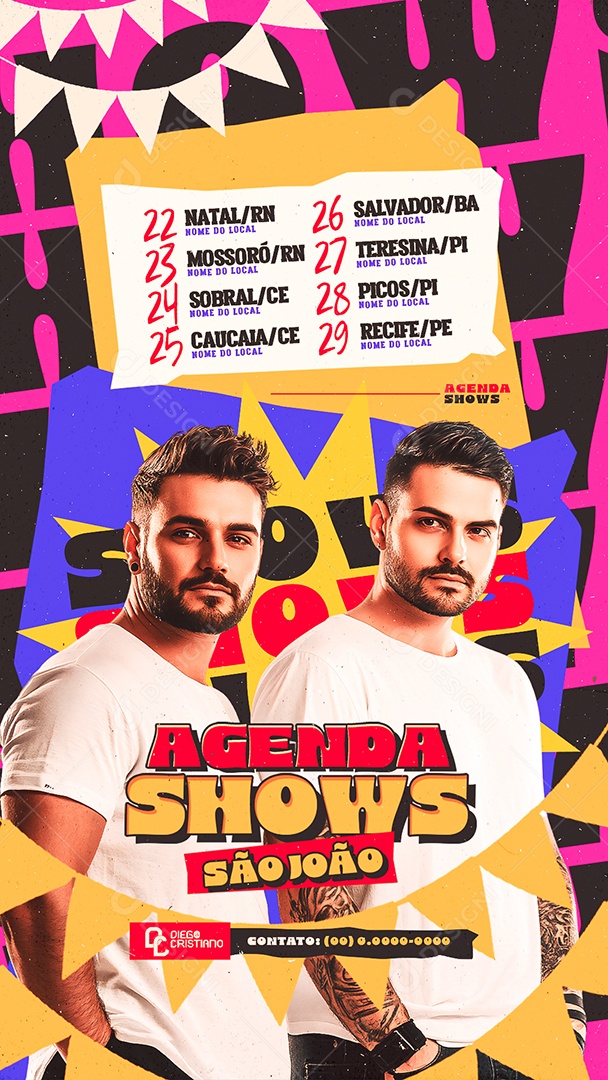 Story Flyer Agenda Shows São João Social Media PSD Editável