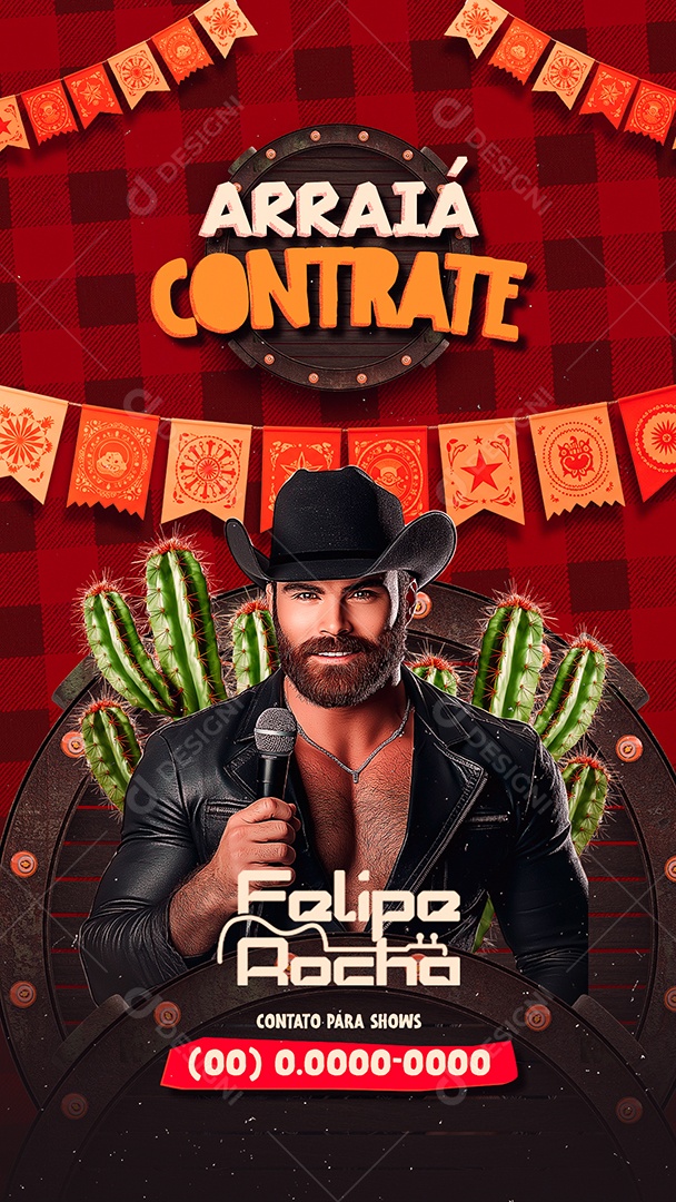 Story Flyer Arraiá Contrate Social Media PSD Editável