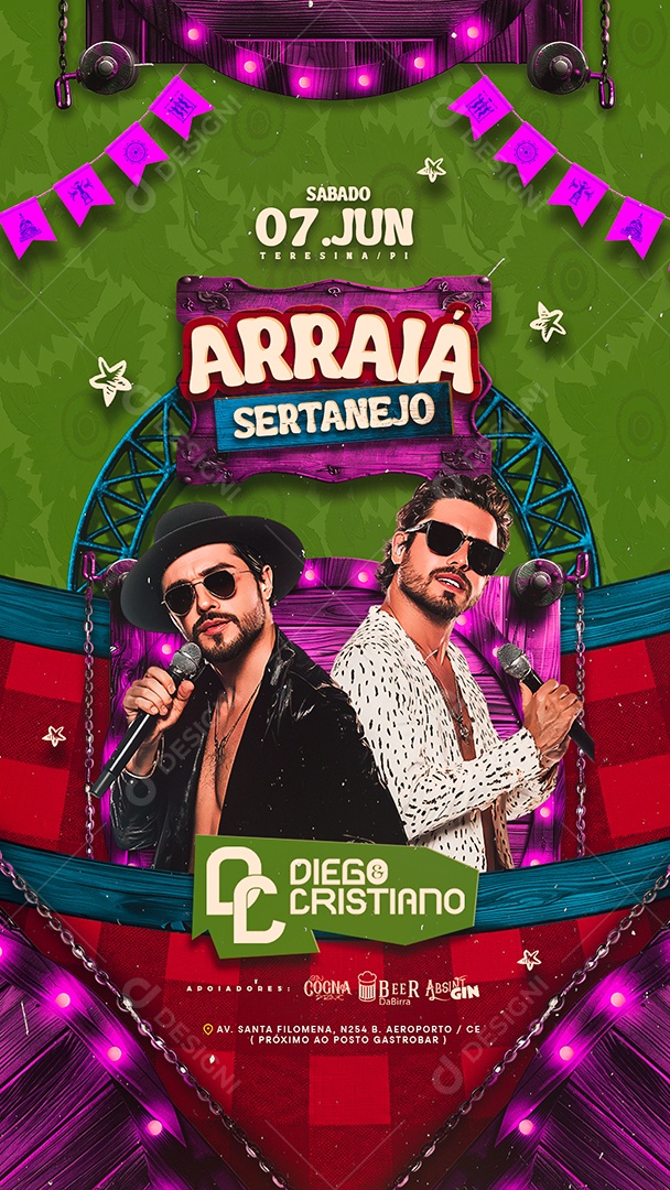 Story Flyer Arraiá Sertanejo Diego e Cristiano Social Media PSD Editável