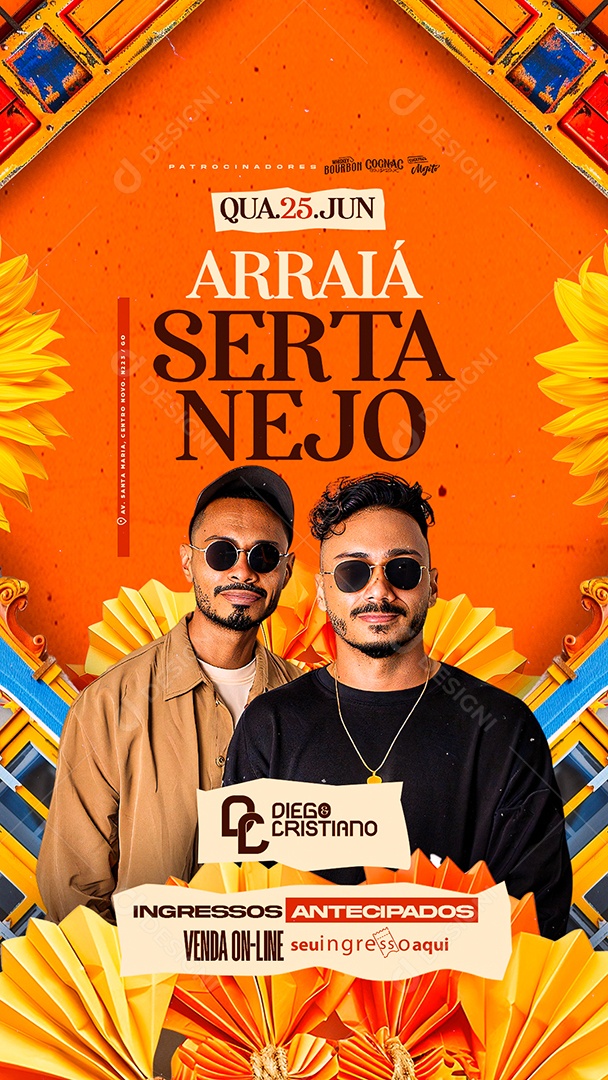 Story Flyer Arraiá Sertanejo Diego e Cristiano Social Media PSD Editável