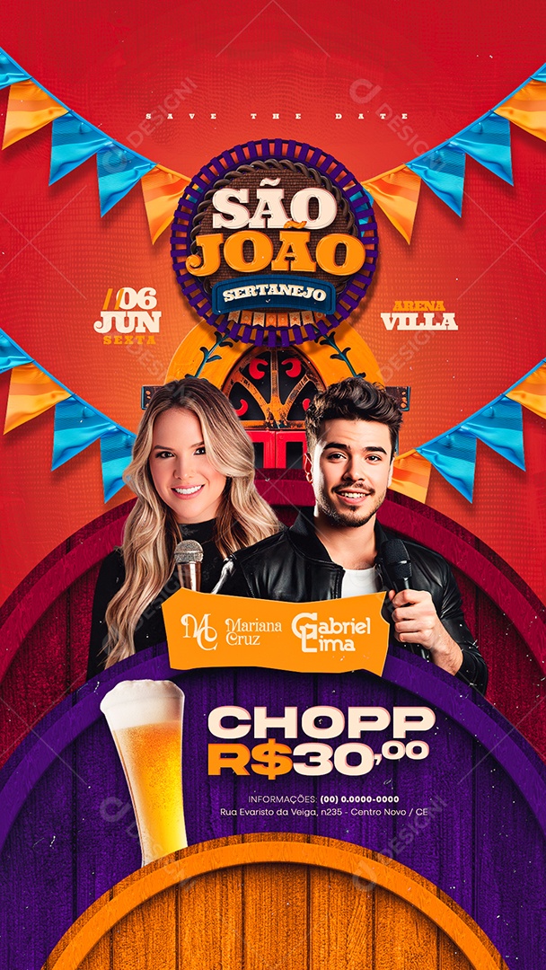 Story Flyer São João Sertanejo Mariana Cruz Gabriel Lima Social Media PSD Editável