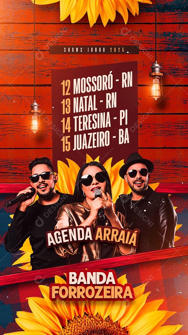 Story Flyer Shows Junho Agenda Arraiá Social Media PSD Editável