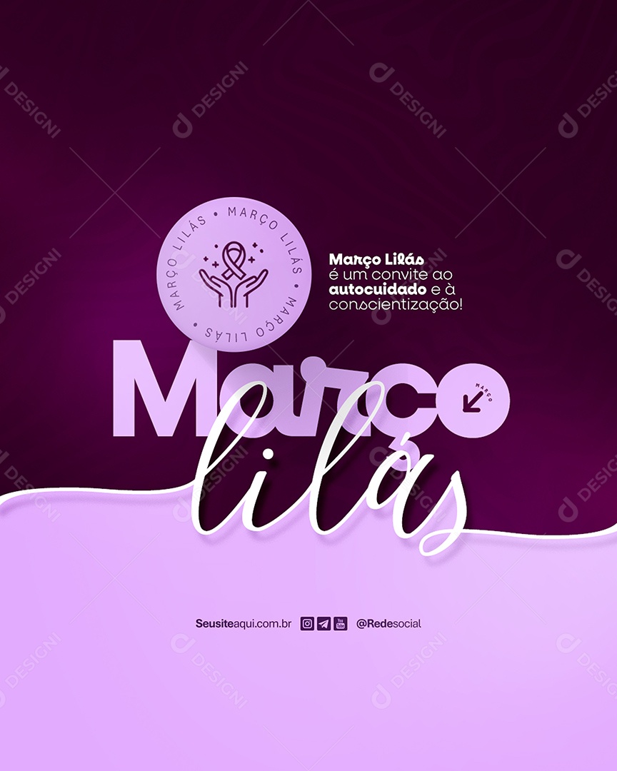 Flyer Março Lilás Convite ao Autocuidado Social Media PSD Editável