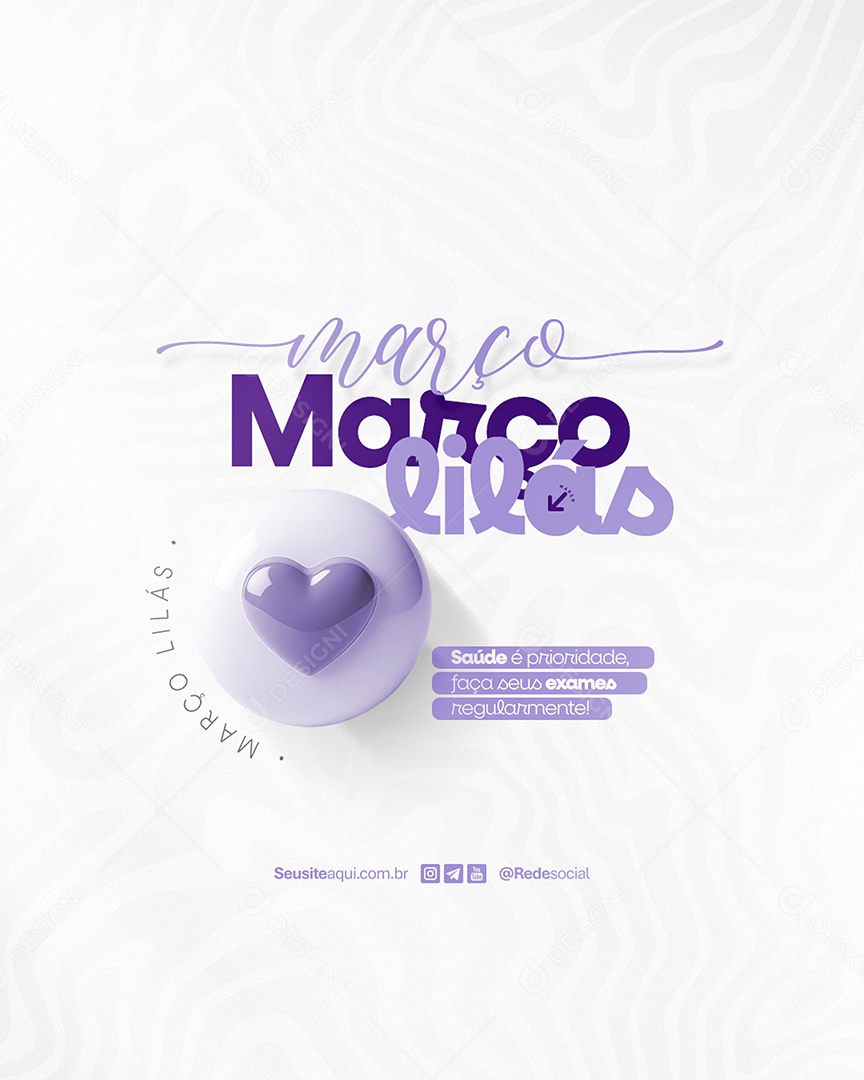 Flyer Março Lilás Saúde é Prioridade Social Media PSD Editável