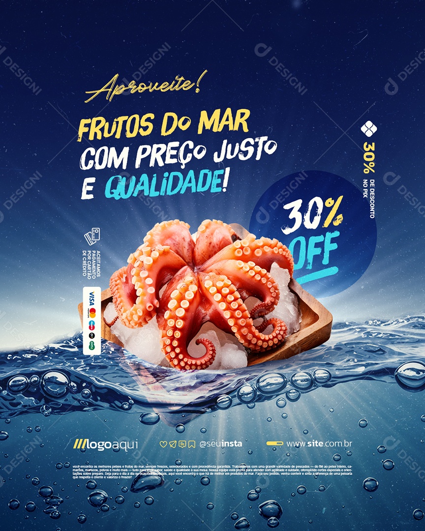 Peixaria Aproveite Frutos do Mar Polvo Social Media PSD Editável