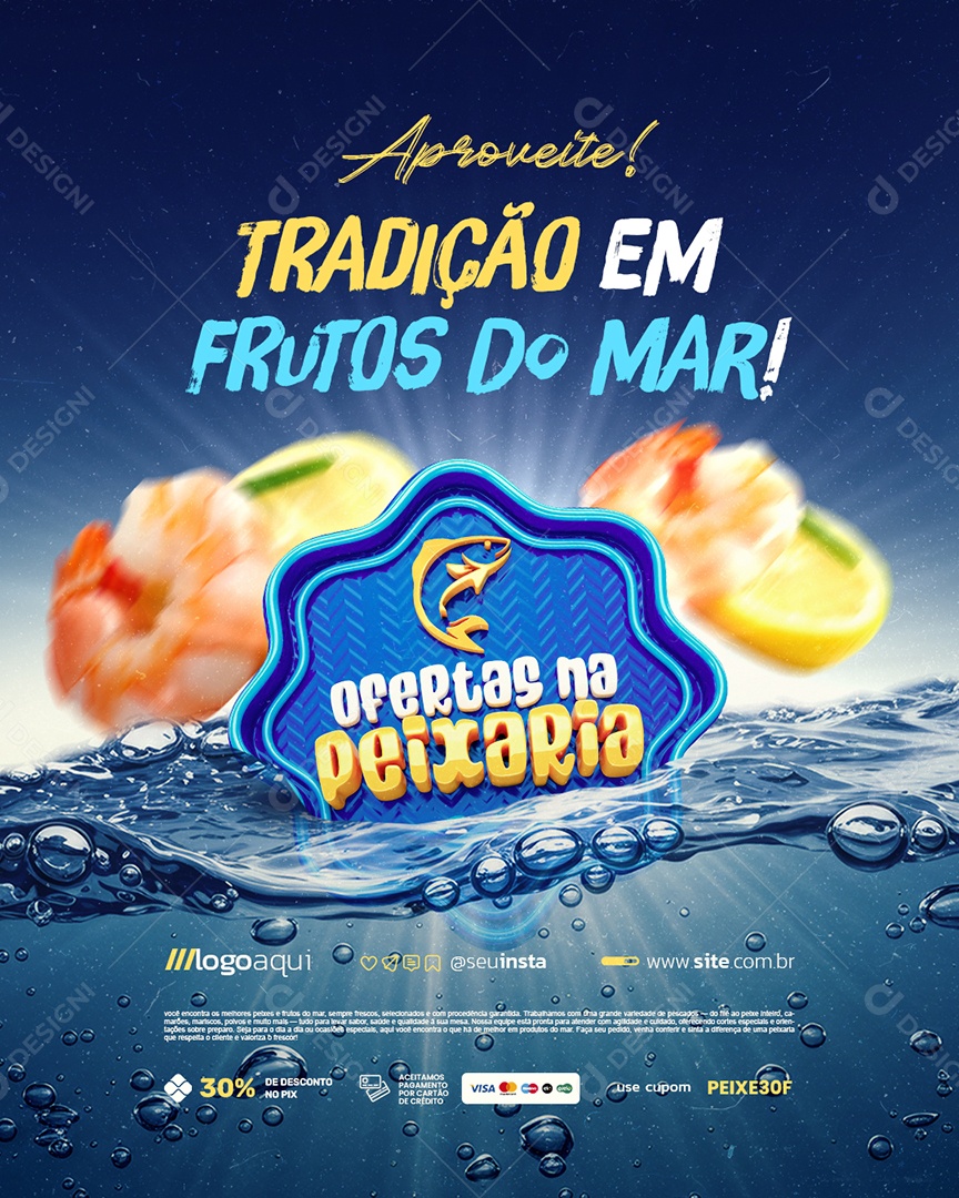 Peixaria Aproveite Tradição em Frutos do Mar Social Media PSD Editável