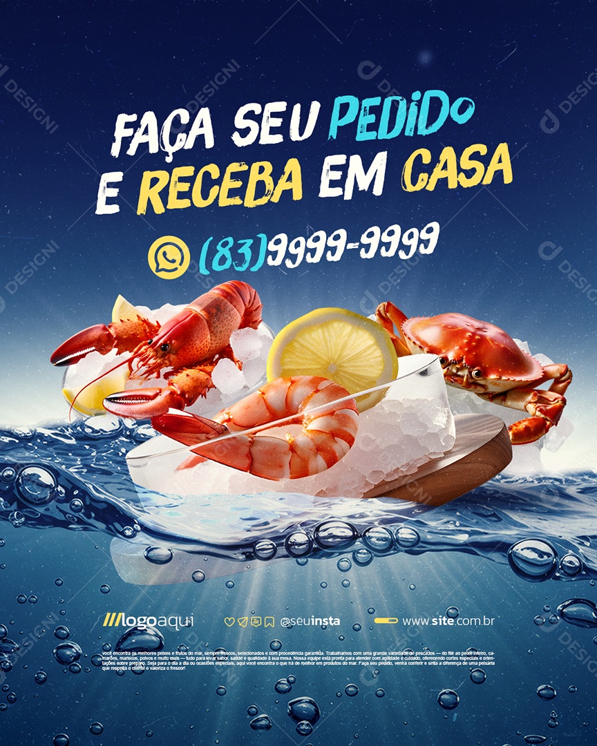 Peixaria Faça Seu Pedido e Receba em Casa Social Media PSD Editável