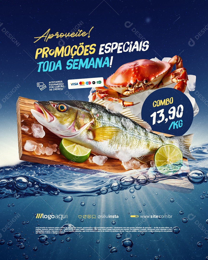 Peixaria Aproveite Promoções Especiais Social Media PSD Editável