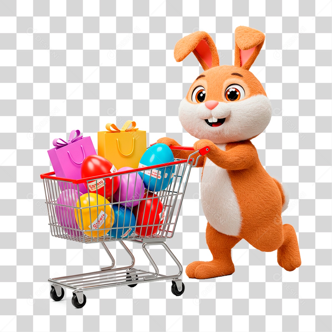 Coelho Empurrando Carrinho PNG Transparente