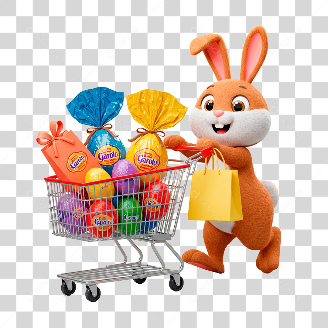 Coelho Empurrando Carrinho PNG Transparente