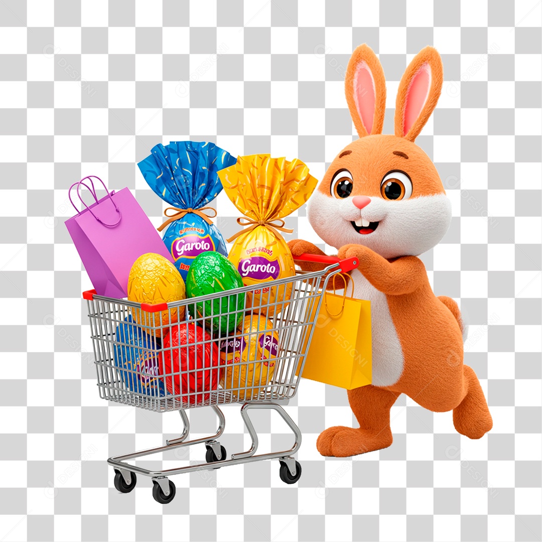 Coelho Empurrando Carrinho PNG Transparente