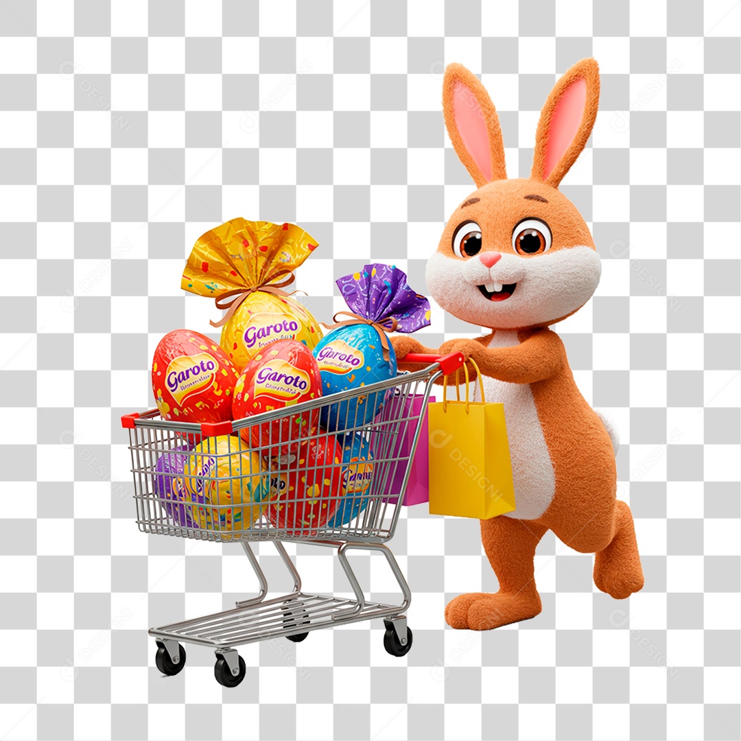Coelho Empurrando Carrinho PNG Transparente
