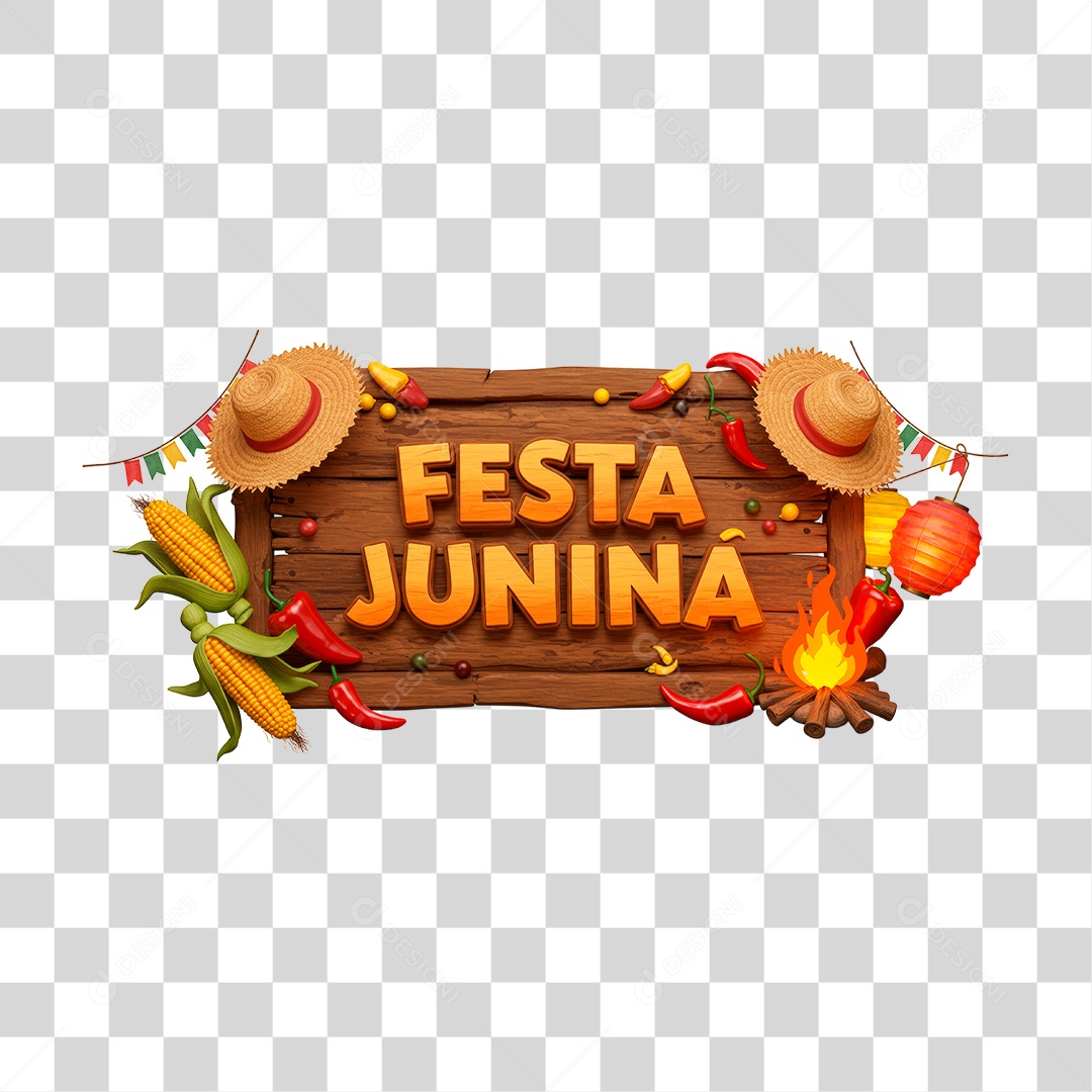 Selo 3D Festa Junina PNG Transparente