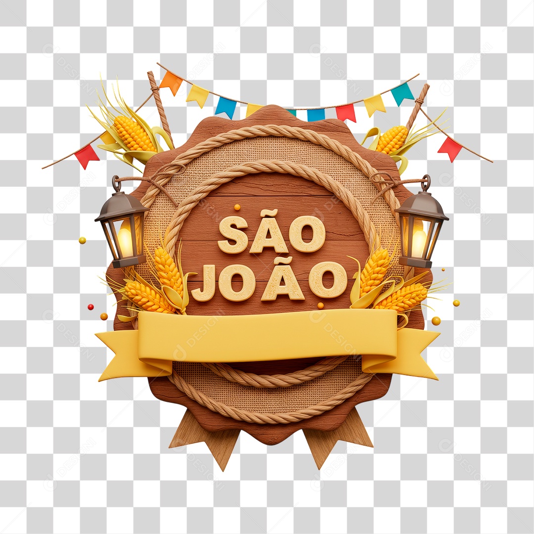 Selo 3D São João Para Composição PNG Transparente