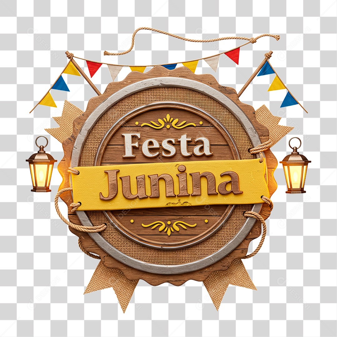 Selo 3D Festa Junina Para Composição PNG Transparente