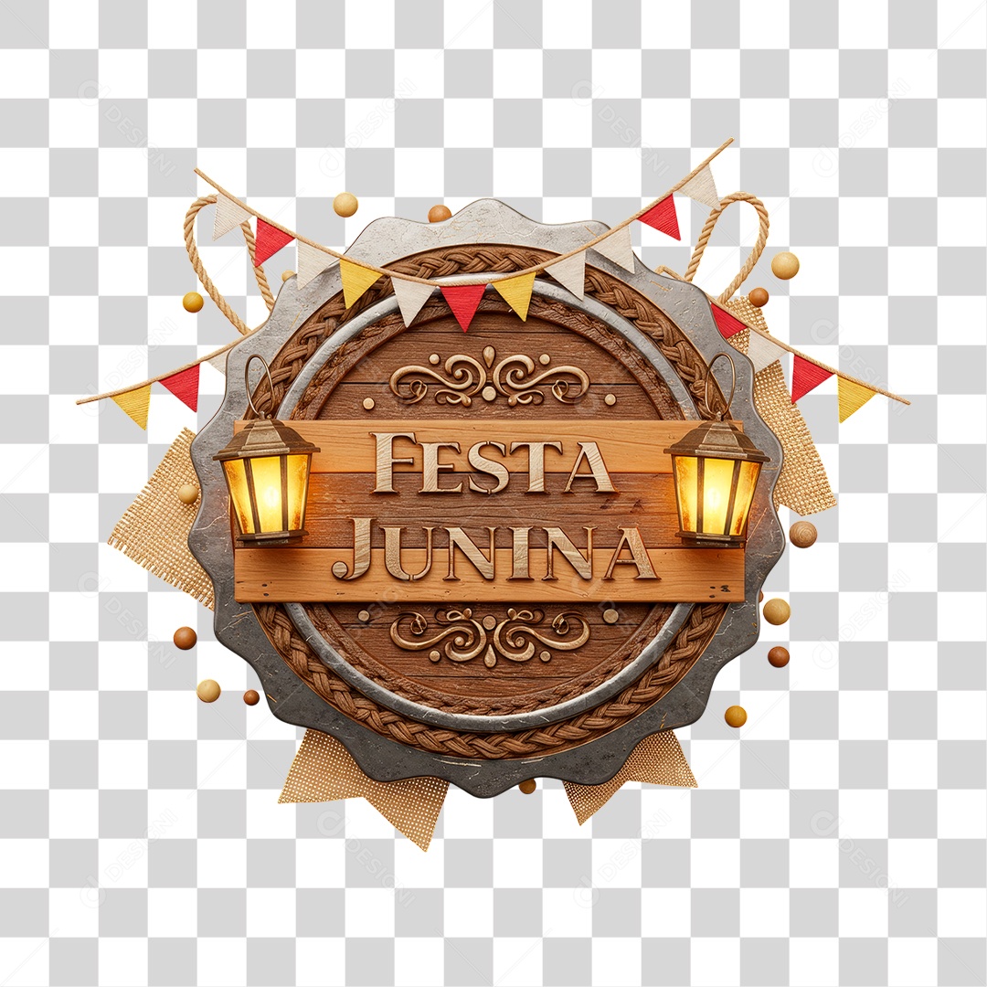 Selo 3D Festa Junina Para Composição PNG Transparente