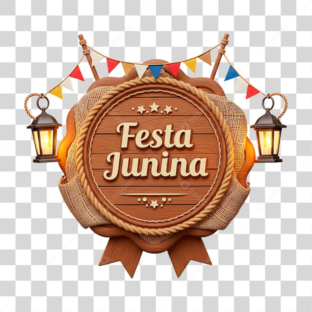 Selo 3D Festa Junina Para Composição PNG Transparente