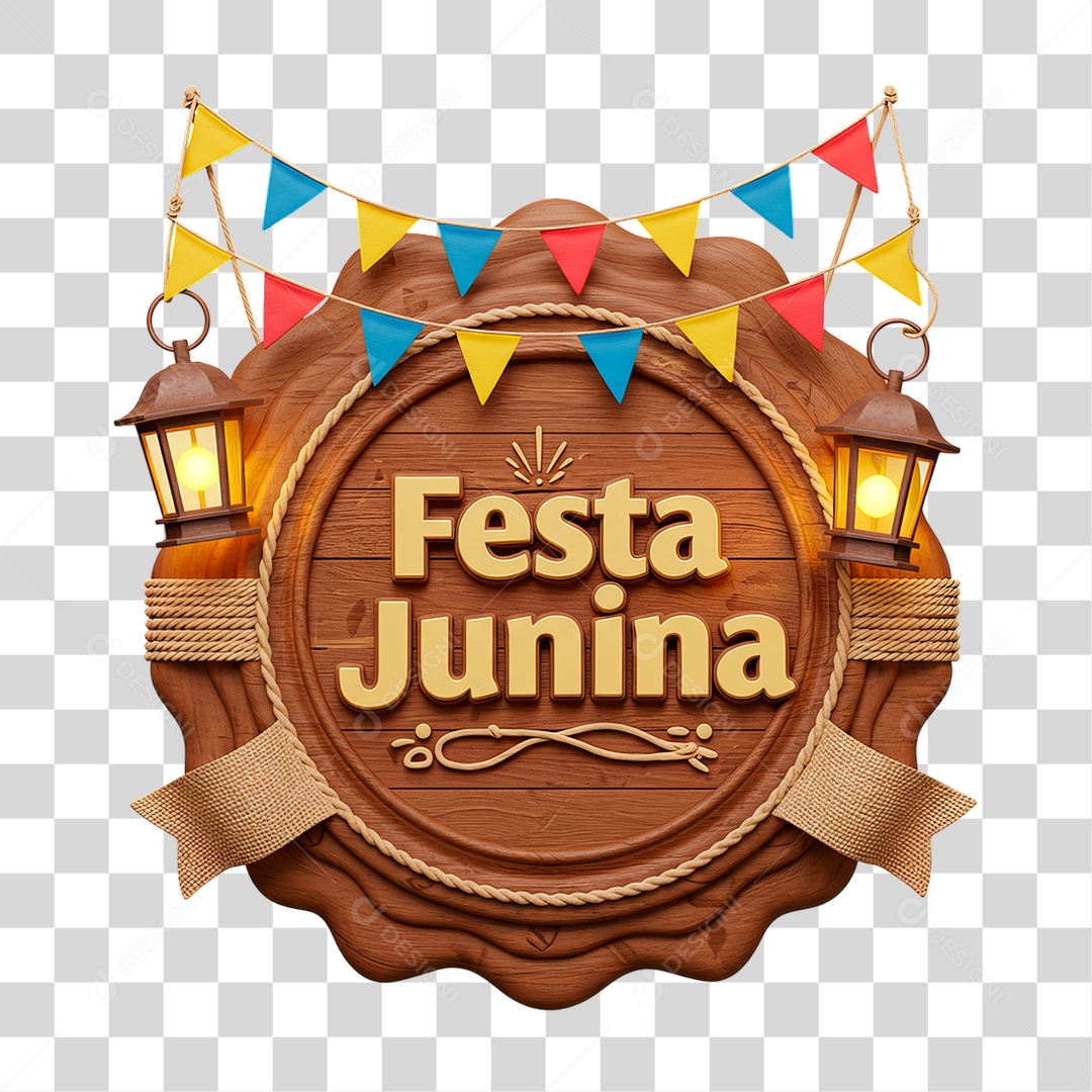 Selo 3D Festa Junina Para Composição PNG Transparente
