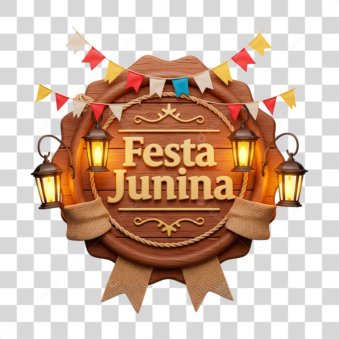 Selo 3D Festa Junina Para Composição PNG Transparente