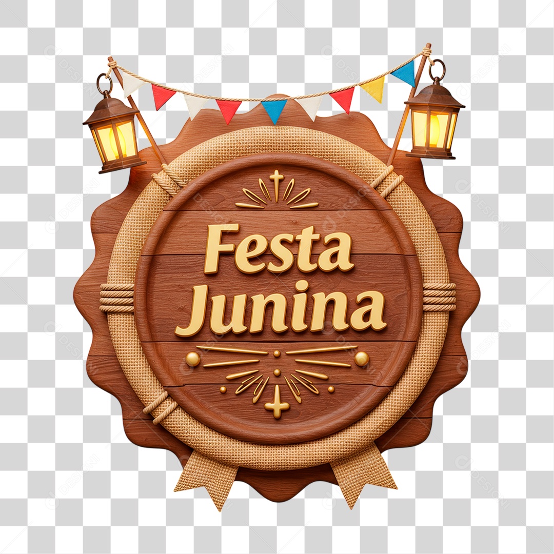 Selo 3D Festa Junina Para Composição PNG Transparente