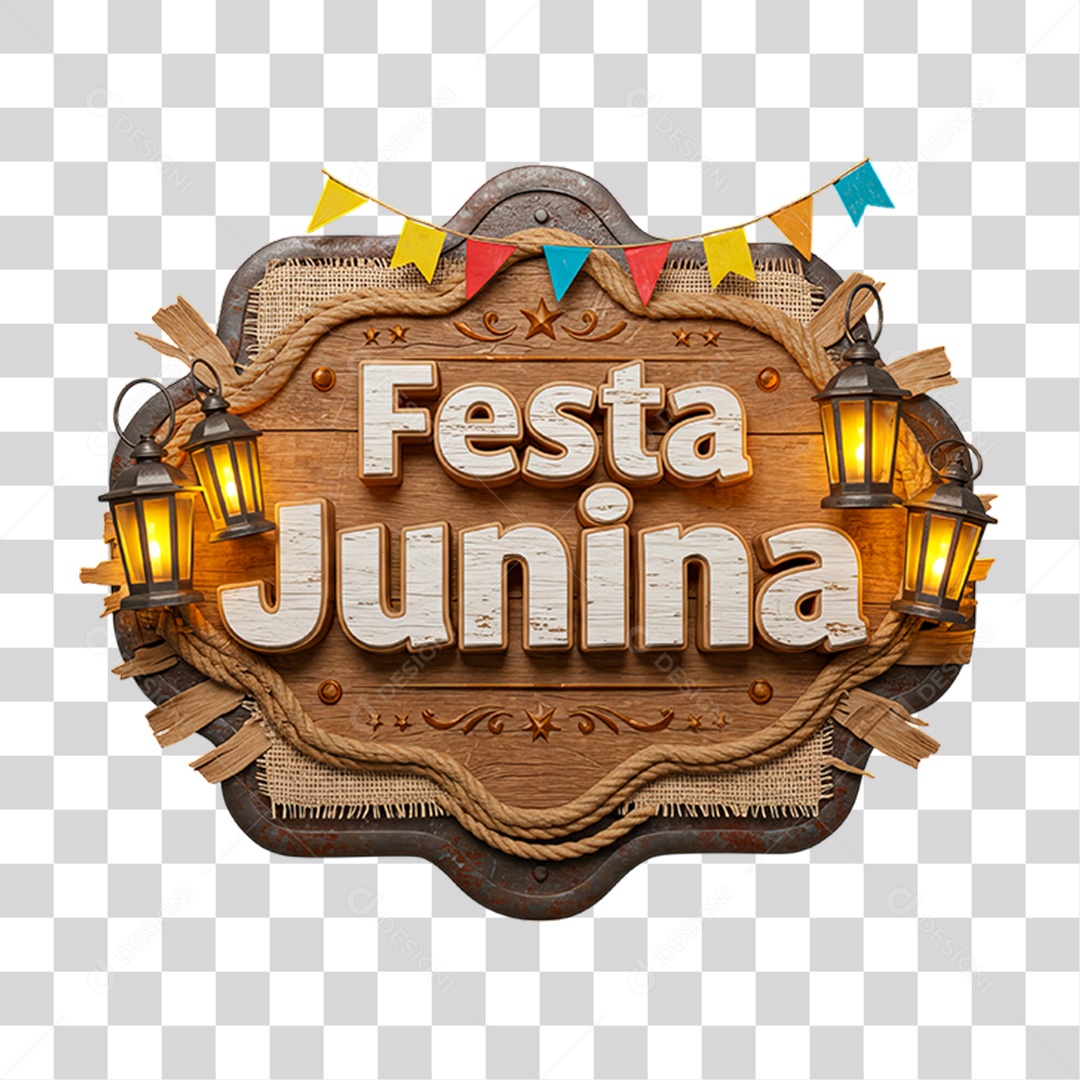 Selo 3D Festa Junina Para Composição PNG Transparente