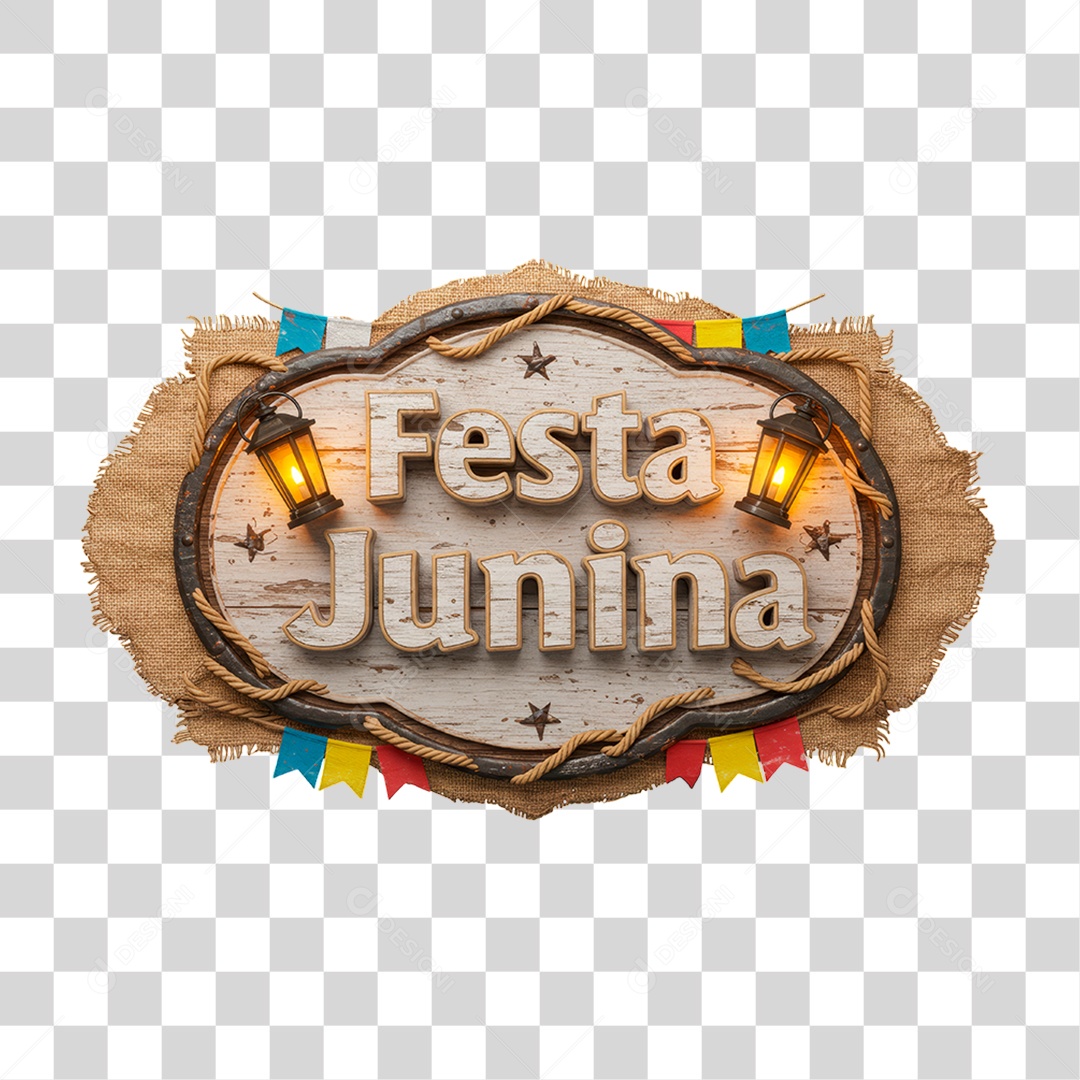 Selo 3D Festa Junina Para Composição PNG Transparente