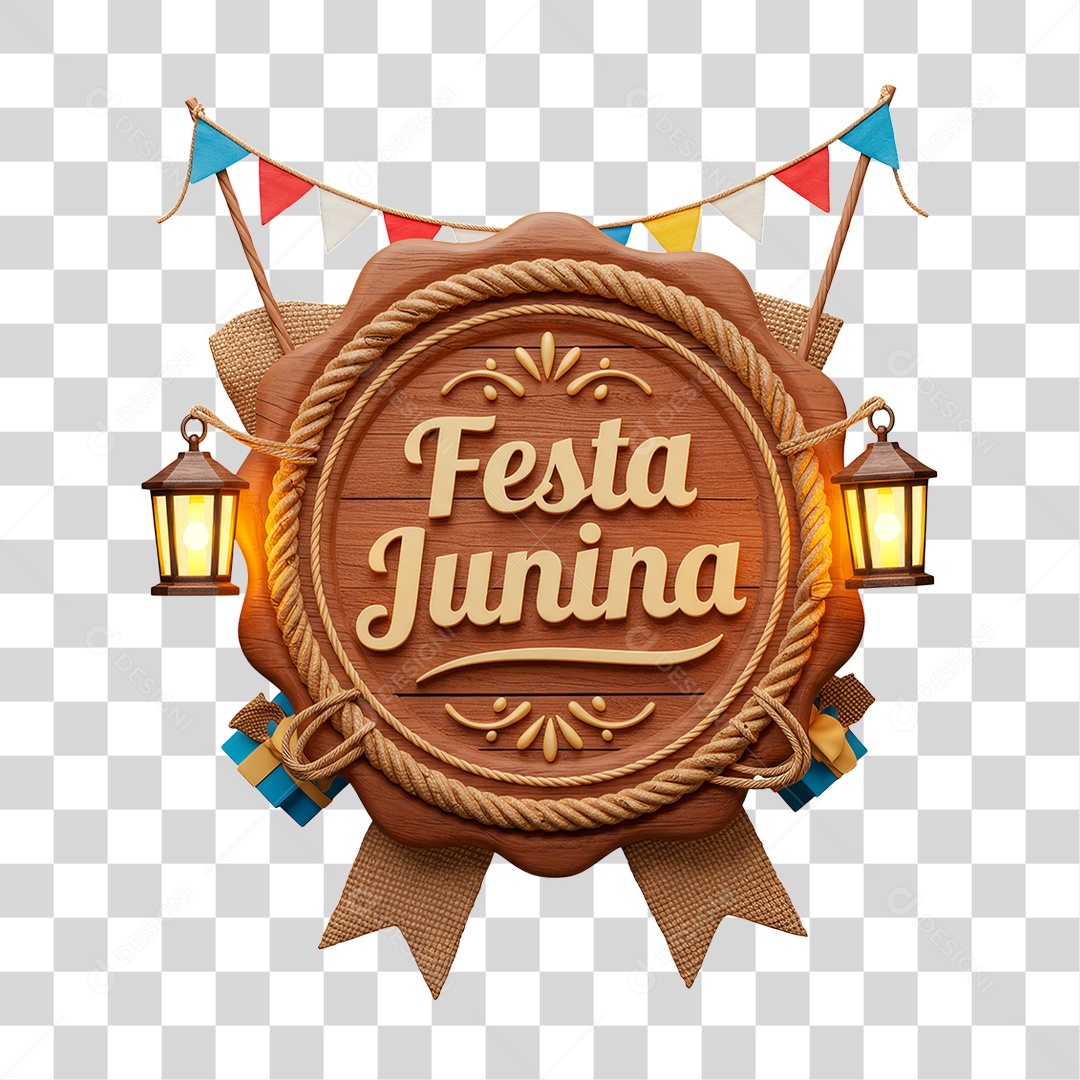 Selo 3D Festa Junina Para Composição PNG Transparente