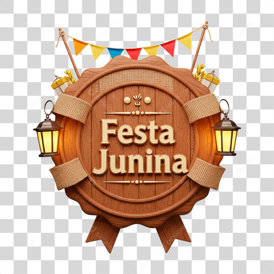 Selo 3D Festa Junina Para Composição PNG Transparente