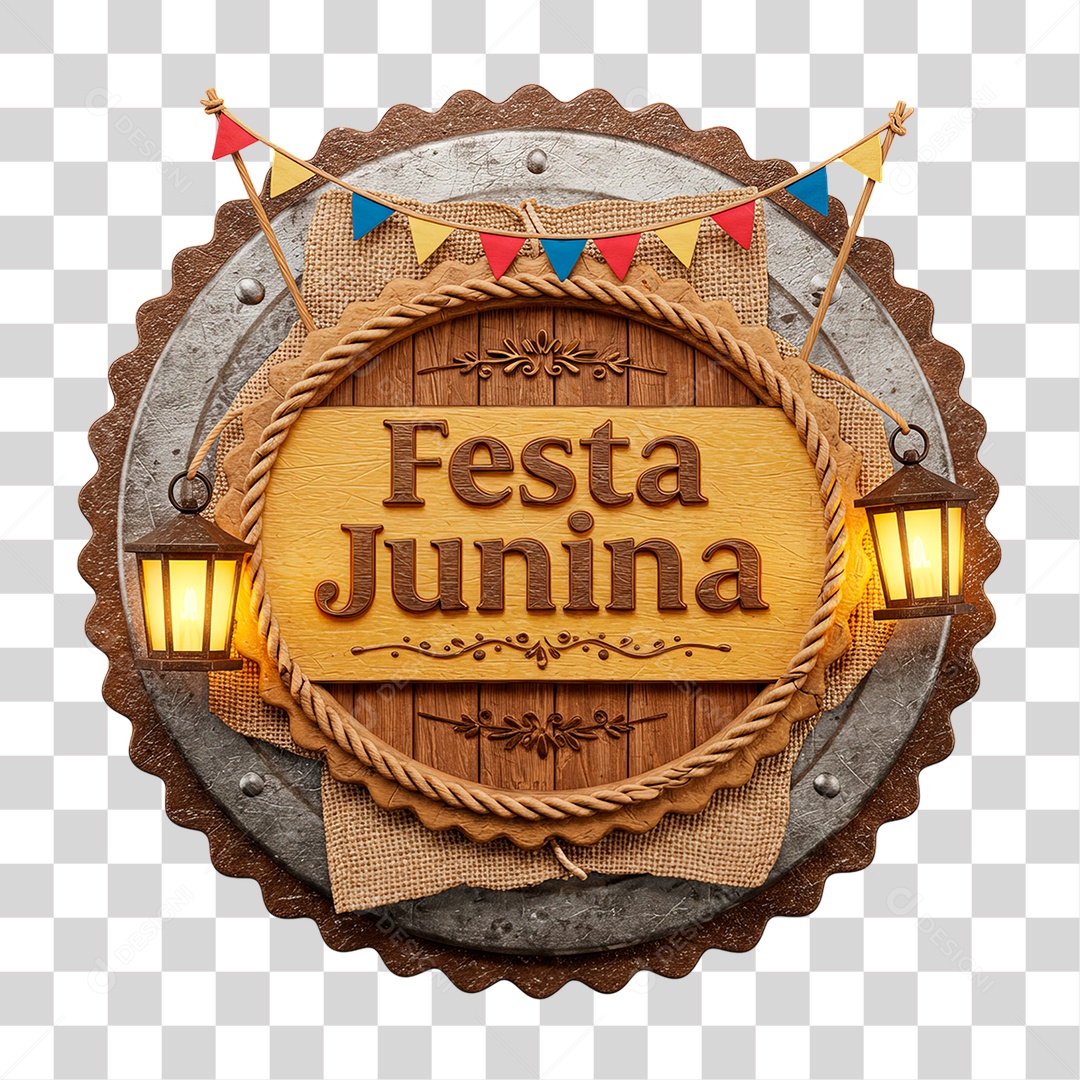 Selo 3D Festa Junina Para Composição PNG Transparente